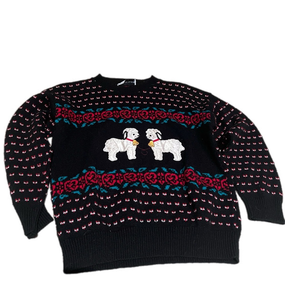 Adorable 100% wool vintage sheep holiday sweater small